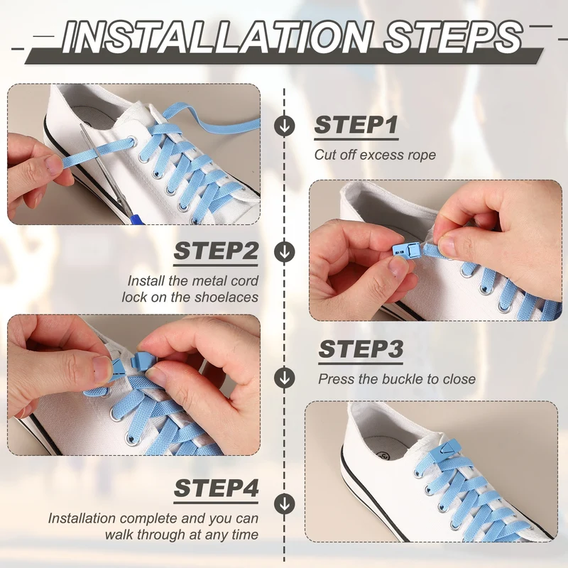 No Tie Shoelaces with 2 Metal Triangle Buckle Clips, 1Pair & Navy Blue