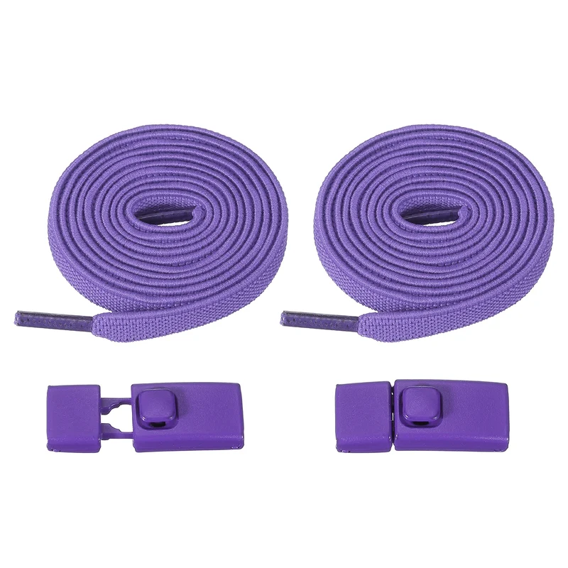 No Tie Shoelaces with 2 Metal Square Buckle Clips, 1Pair & Purple