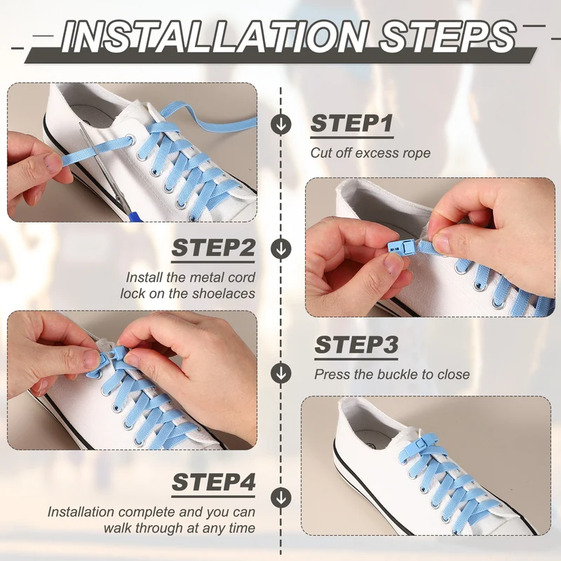 No Tie Shoelaces with 2 Metal Square Buckle Clips, 1Pair & Purple