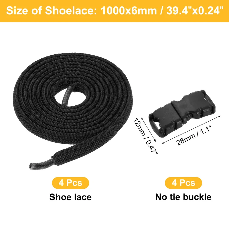 8 Pack Elastic Tieless Shoe Laces for Adults Sneakers, Black