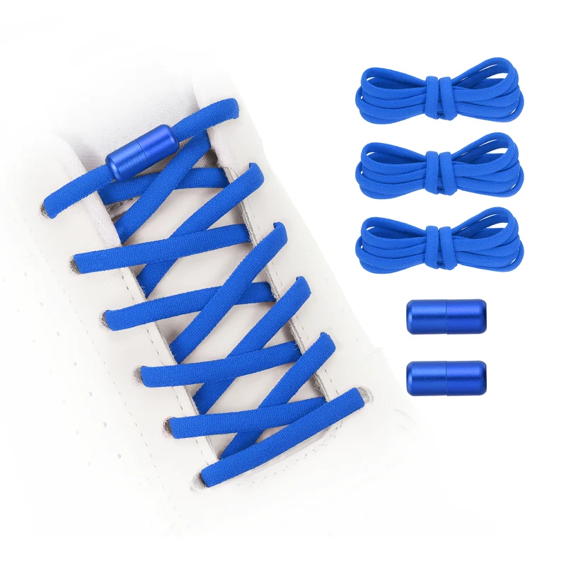 Elastic No Tie Shoelaces Replacement 3Pcs with 2 Metal Buckles, Navy Blue