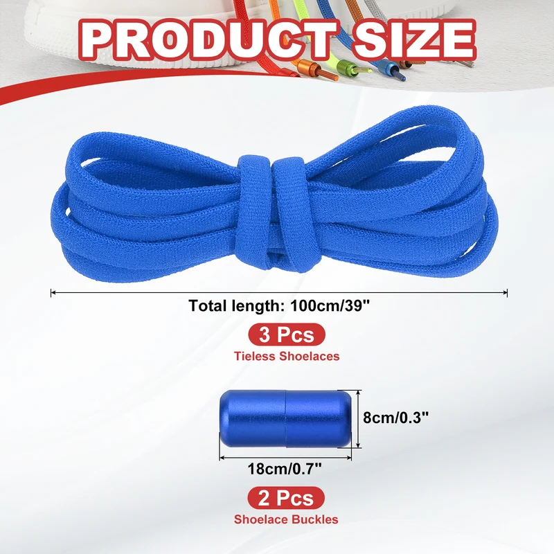 Elastic No Tie Shoelaces Replacement 3Pcs with 2 Metal Buckles, Navy Blue