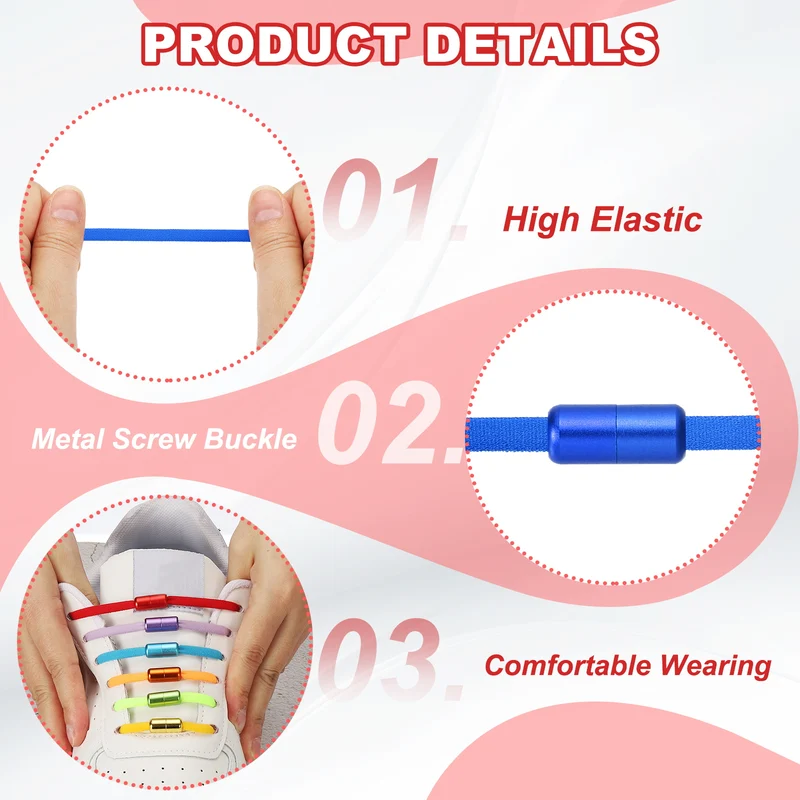 Elastic No Tie Shoelaces Replacement 3Pcs with 2 Metal Buckles, Navy Blue