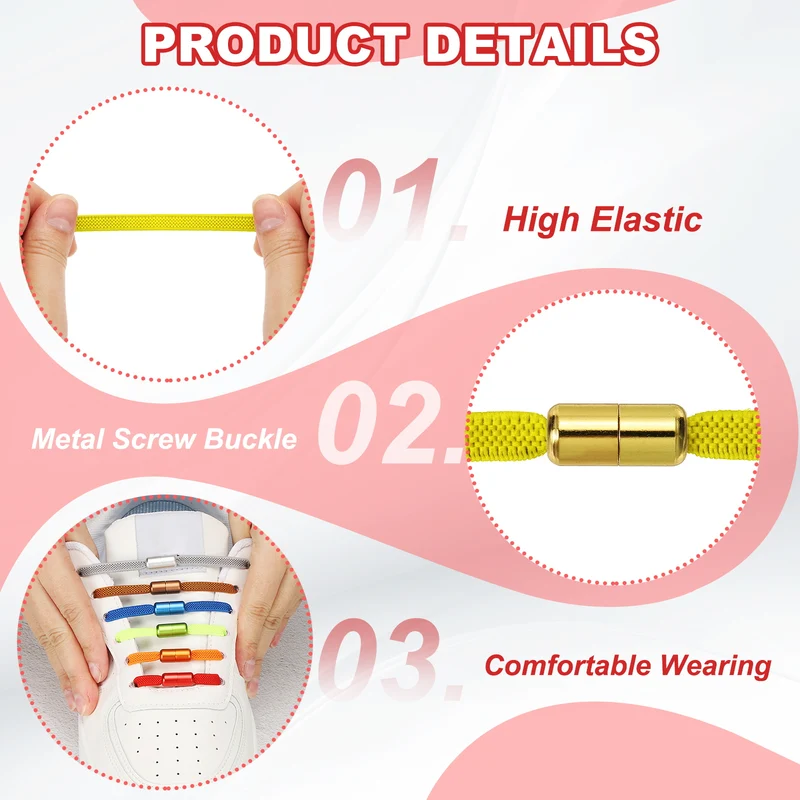 No Tie Shoelaces Tieless Elastic Shoe Laces 3Pcs with 2 Metal Buckles, Yellow