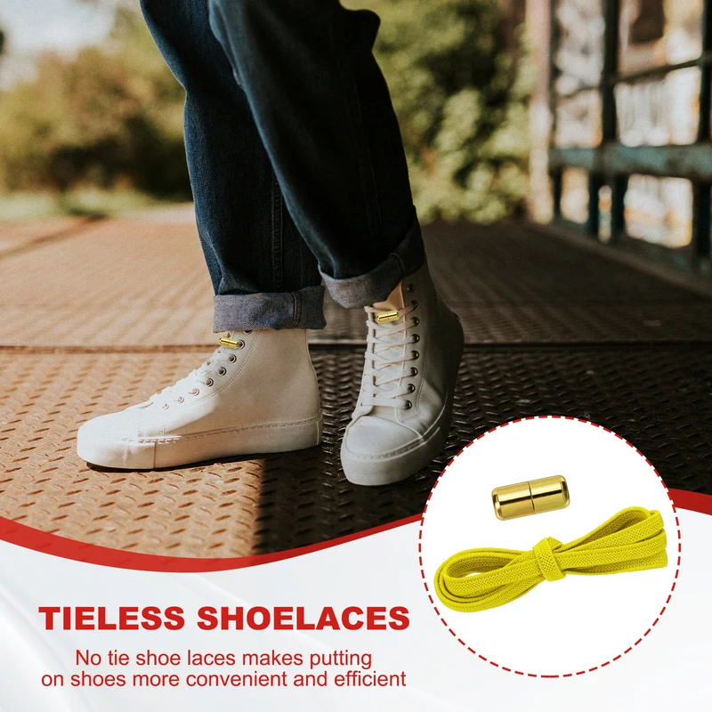 No Tie Shoelaces Tieless Elastic Shoe Laces 3Pcs with 2 Metal Buckles, Yellow