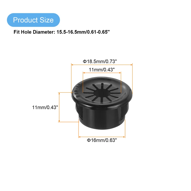 Snap Bushing Grommet 0.63"(16mm) Mount Dia, 20Pcs Nylon Bushing Grommet, Black
