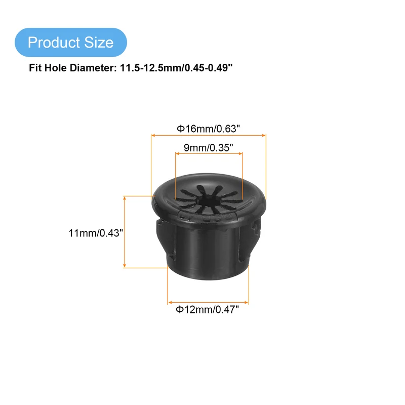 Snap Bushing Grommet 0.47"(12mm) Mount Dia, 30Pcs Nylon Bushing Grommet, Black