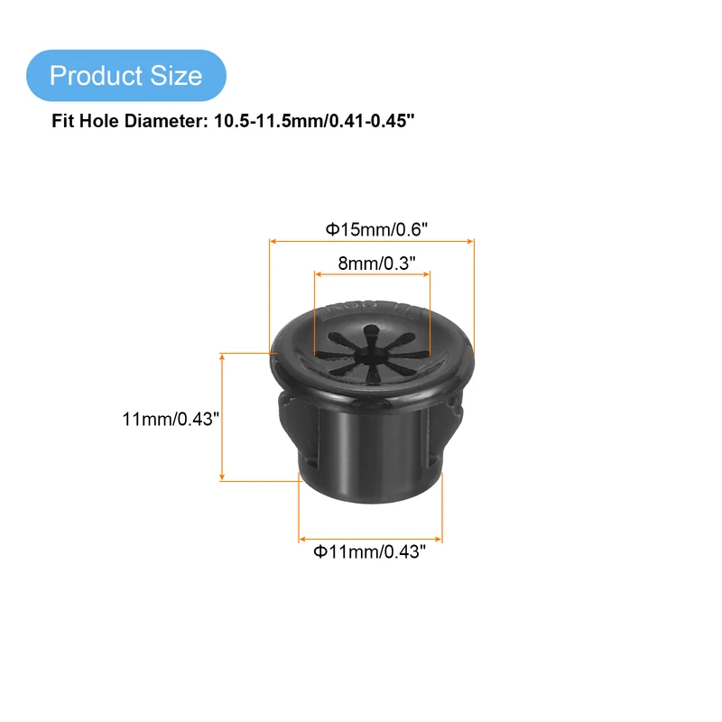 Snap Bushing Grommet 0.43"(11mm) Mount Dia, 50Pcs Nylon Bushing Grommet, Black