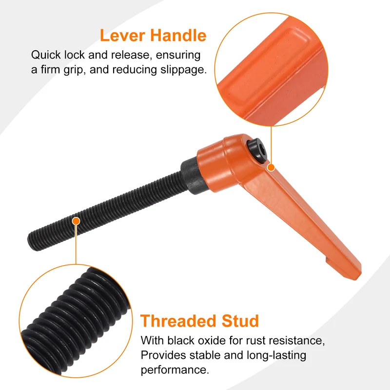Clamping Lever Handles for Lathe, M12x100mm Male Thread Orange 4Pcs