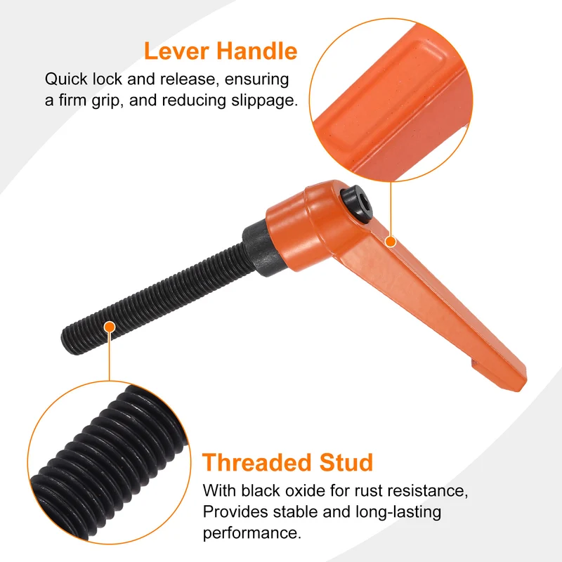 Clamping Lever Handles for Lathe, M12x80mm Male Thread Orange 2Pcs