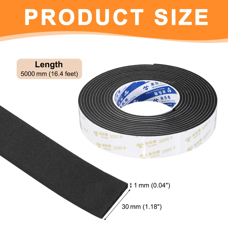 1-3/16" W x 1/16" t x 16.4ft l EVA Weather Stripping Foam Tape, Black