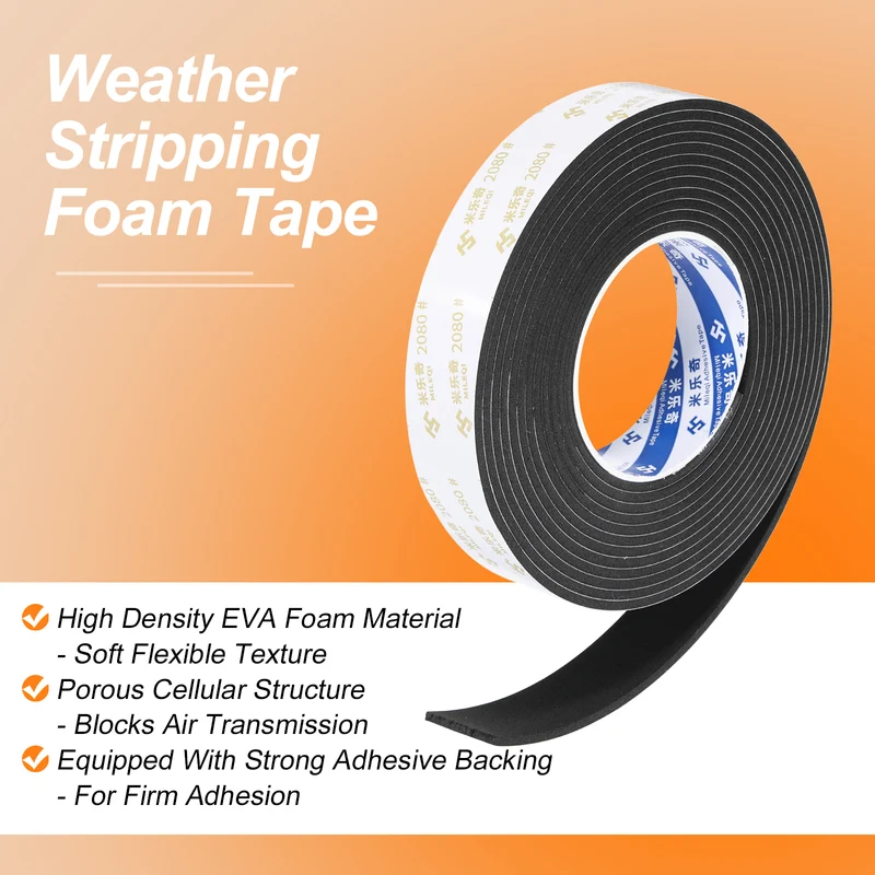 1-3/16" W x 1/16" t x 16.4ft l EVA Weather Stripping Foam Tape, Black