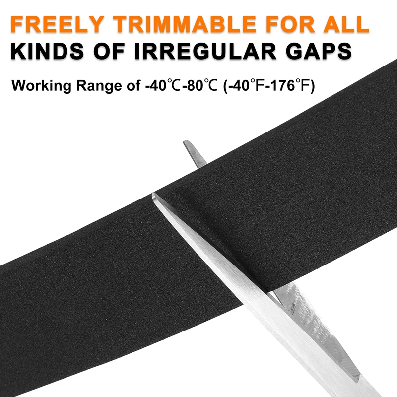1-3/16" W x 1/16" t x 16.4ft l EVA Weather Stripping Foam Tape, Black