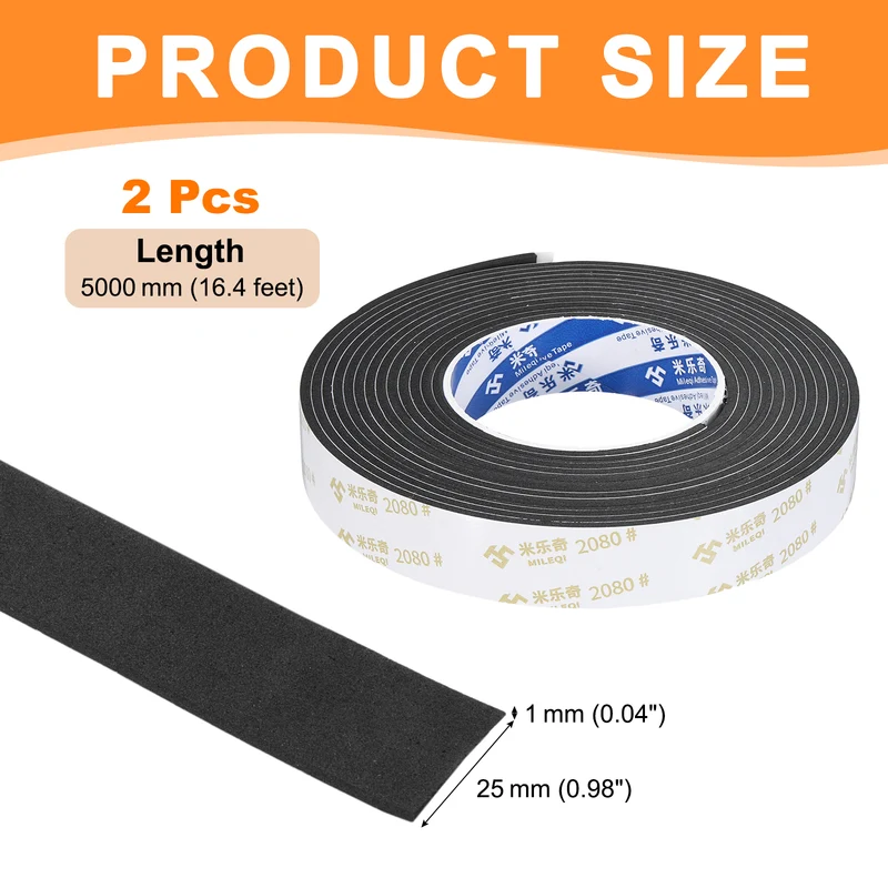 2Pcs 1" W x 1/16" t x 16.4ft l EVA Weather Stripping Foam Tape, Black