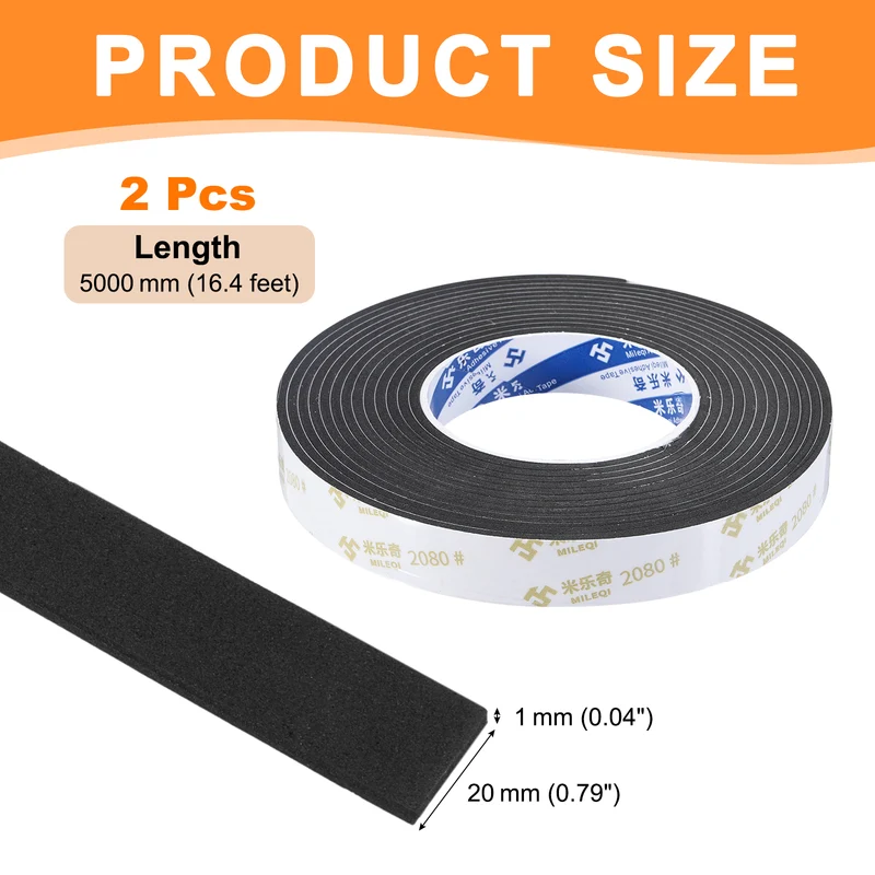 2Pcs 13/16" W x 1/16" t x 16.4ft l EVA Weather Stripping Foam Tape, Black