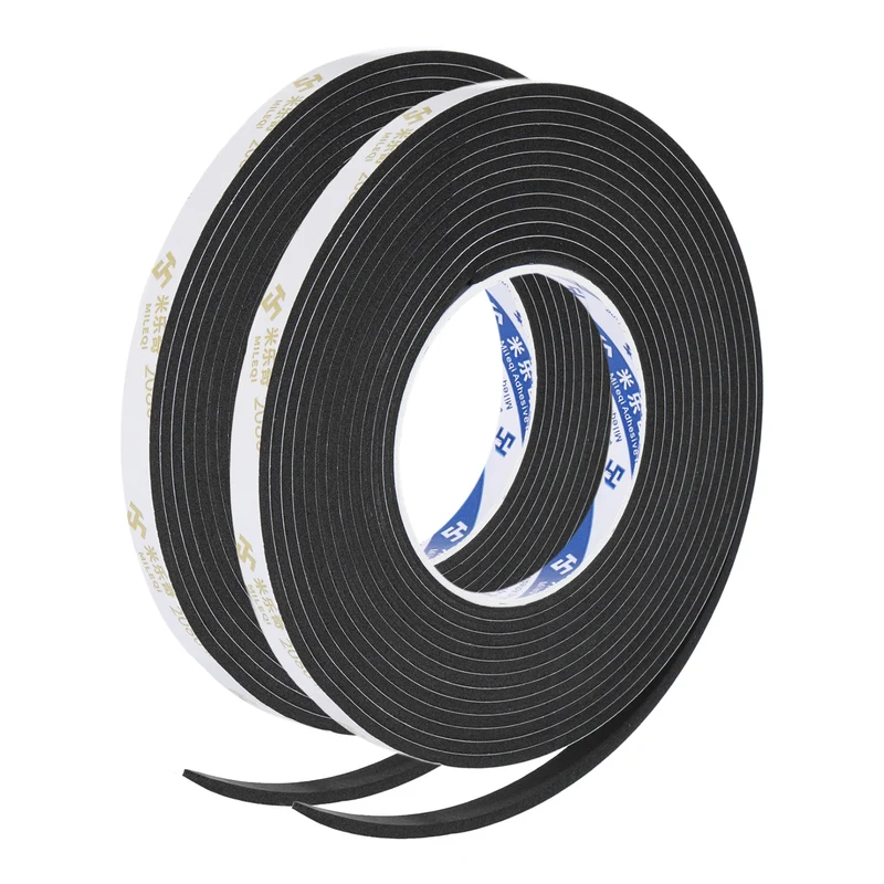 2Pcs 3/8" W x 1/16" t x 16.4ft l EVA Weather Stripping Foam Tape, Black