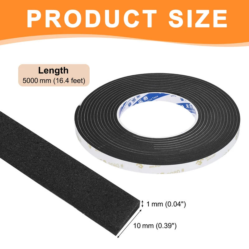 3/8" W x 1/16" t x 16.4ft l EVA Weather Stripping Foam Tape, Black