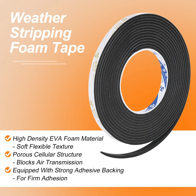 3/8" W x 1/16" t x 16.4ft l EVA Weather Stripping Foam Tape, Black
