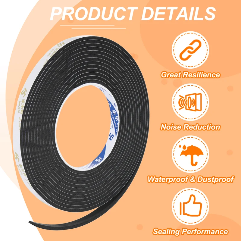 3/8" W x 1/16" t x 16.4ft l EVA Weather Stripping Foam Tape, Black