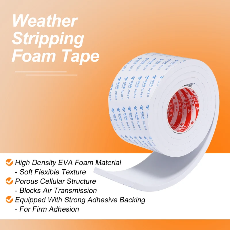 2pcs Foam Tape 100mm W x 10mm t x 2M Weather Stripping White for Door Window