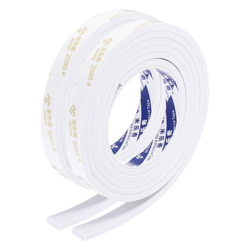 2Pcs 9/16" W x 3/16" t x 6.6 ft l Weather Stripping Foam Tape White