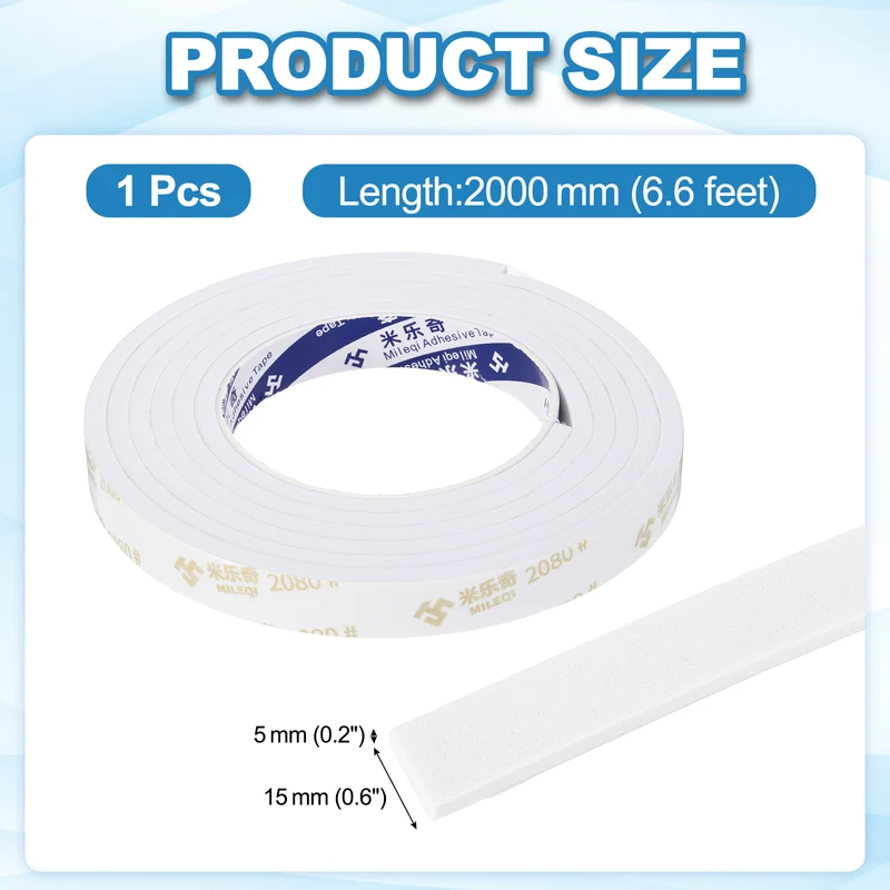 9/16" W x 3/16" t x 6.6 ft l Weather Stripping Foam Tape White