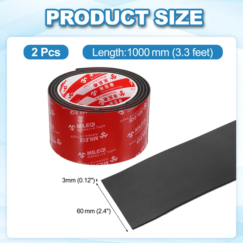 2 Pcs Solid Neoprene Rubber Strips 2 3/8" W x 1/8" t x 3.3ft l Black