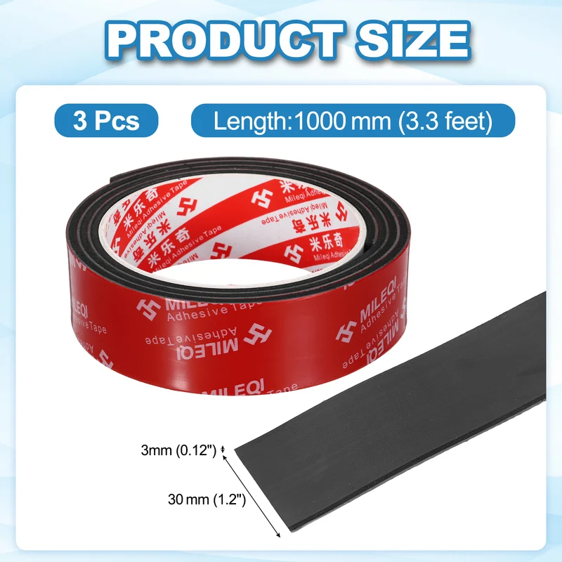 3 Pcs Solid Neoprene Rubber Strips 1 3/16" W x 1/8" t x 3.3ft l Black