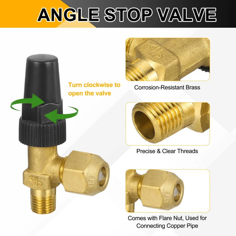 3/8" Flare x 1/4" NPT Male Angle Stop Valve Brass Right Angle Valve Fitting