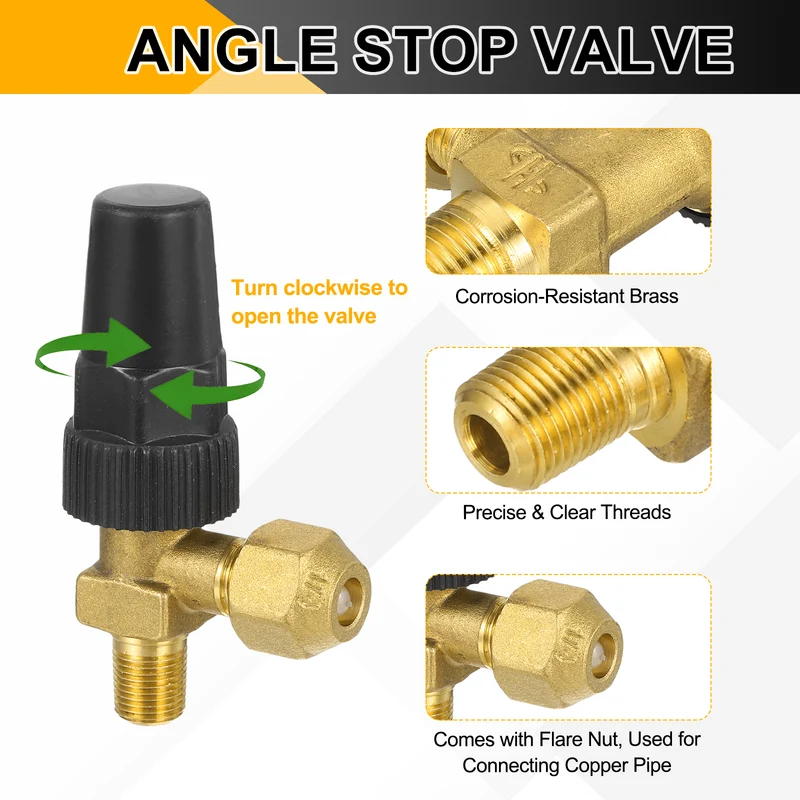 1/4" Flare x 1/8" NPT Male Angle Stop Valve Brass Right Angle Valve Fitting