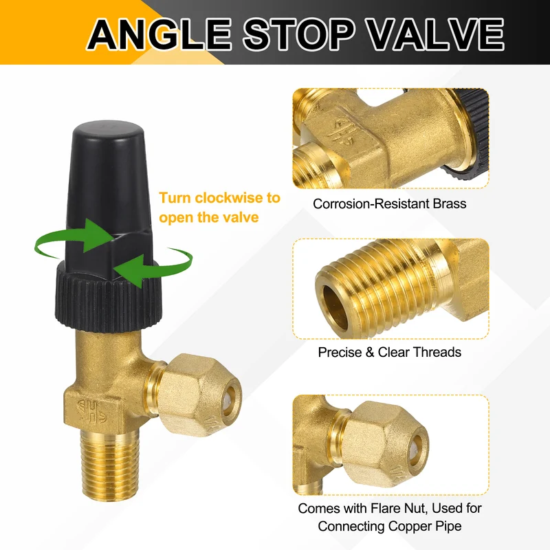 1/4" Flare x 1/4" NPT Male Angle Stop Valve Brass Right Angle Valve Fitting