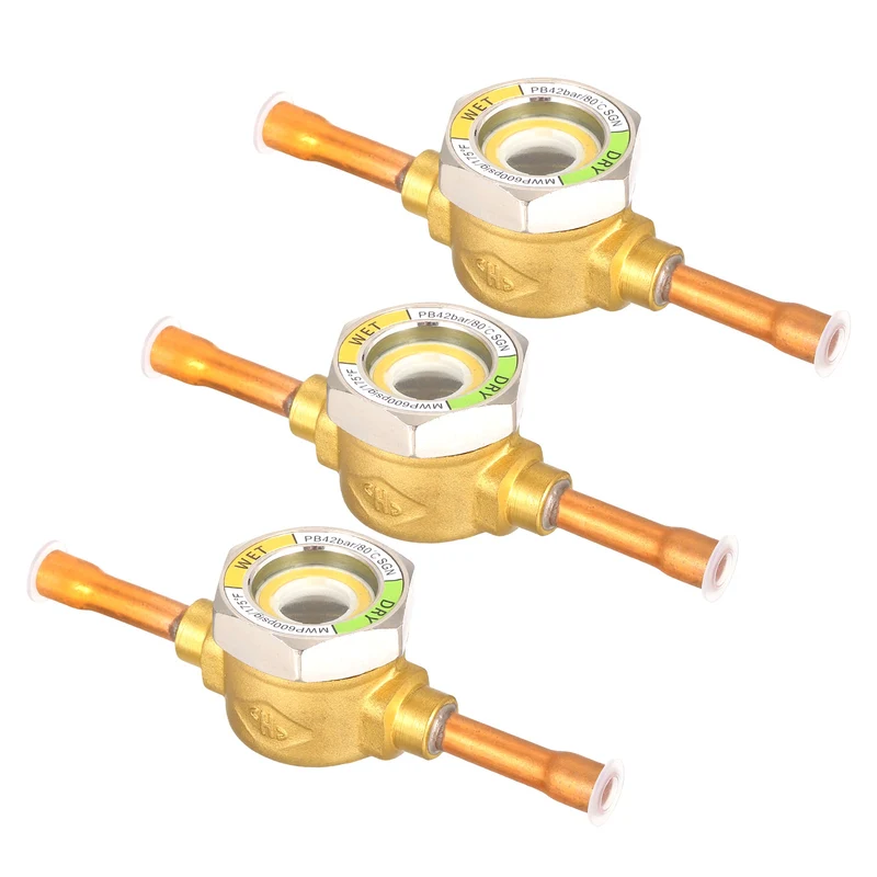 3Pcs Sight Glass 1/4 Inch Universal Liquid Moisture Indicator AC Fitting