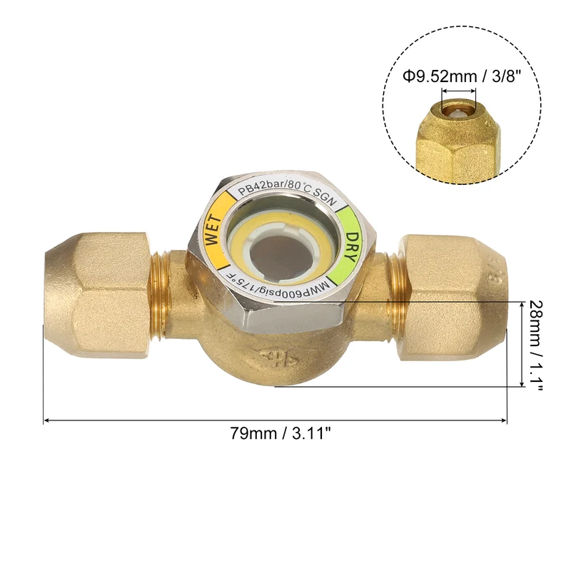 2Pcs Sight Glass 3/8 x 3/8 SAE Universal Liquid Moisture Indicator