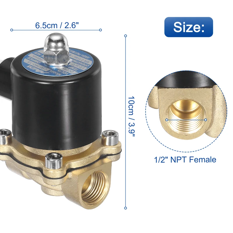 Brass Electric Solenoid Valve 1/2" NPT 24V DC Air Valve Closed Water Gas Diesel