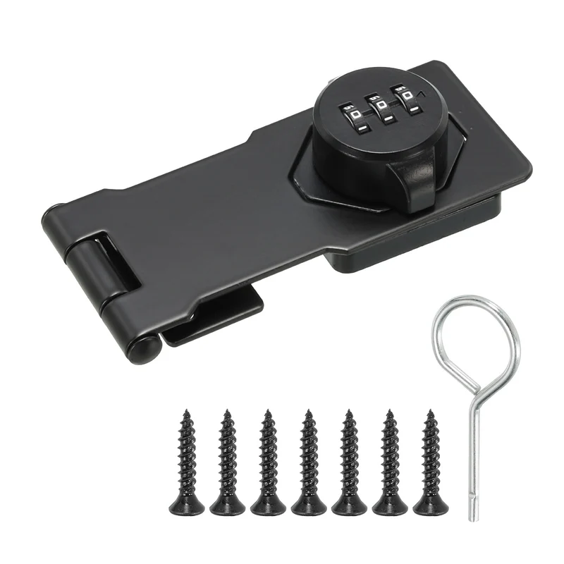 Cabinet Combination Lock, Three Holes Galvanized Alloy Cabinet Password Hasp Locks with 3 Digit Password for Drawer and Cabinet, Black