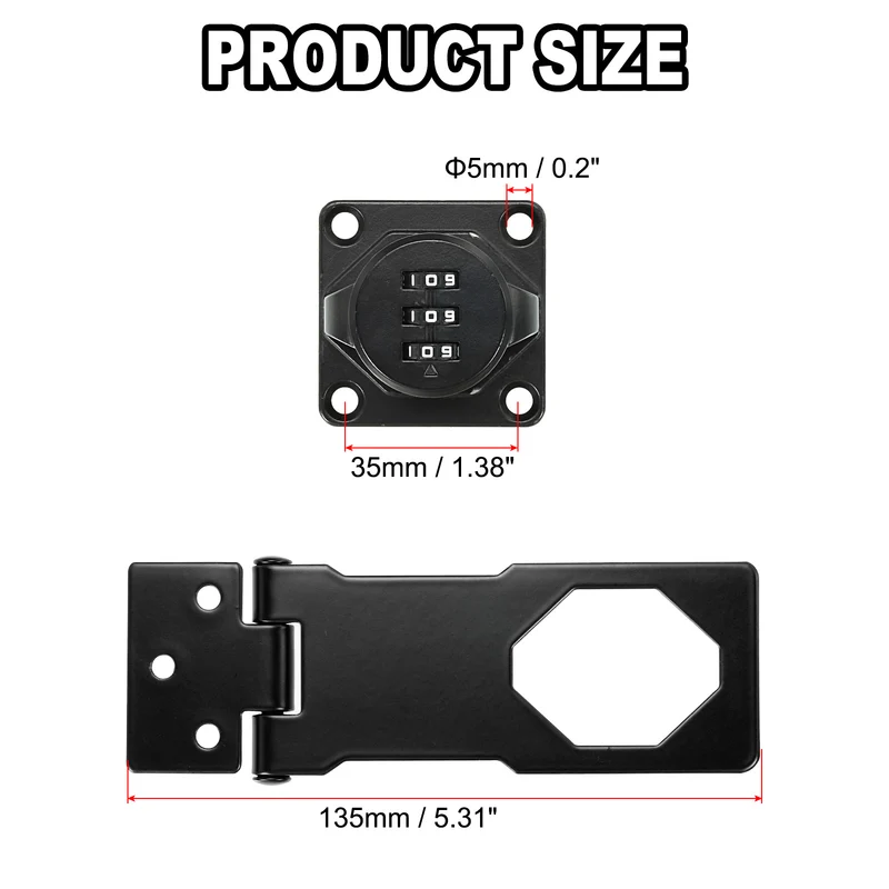 Cabinet Combination Lock, Three Holes Galvanized Alloy Cabinet Password Hasp Locks with 3 Digit Password for Drawer and Cabinet, Black