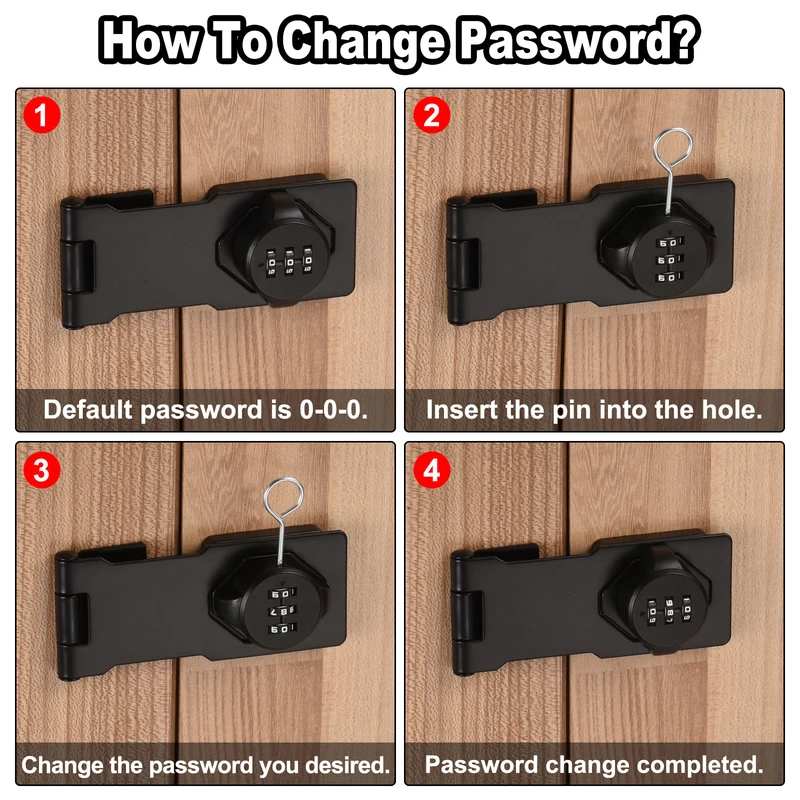 Cabinet Combination Lock, Three Holes Galvanized Alloy Cabinet Password Hasp Locks with 3 Digit Password for Drawer and Cabinet, Black