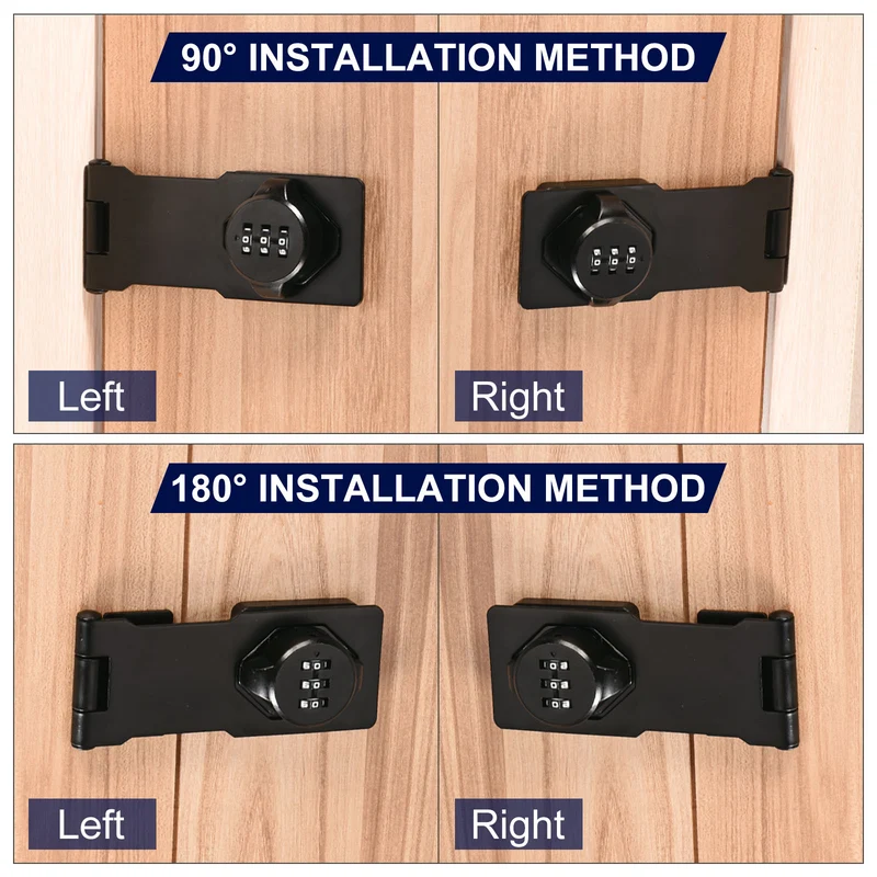 Cabinet Combination Lock, Three Holes Galvanized Alloy Cabinet Password Hasp Locks with 3 Digit Password for Drawer and Cabinet, Black