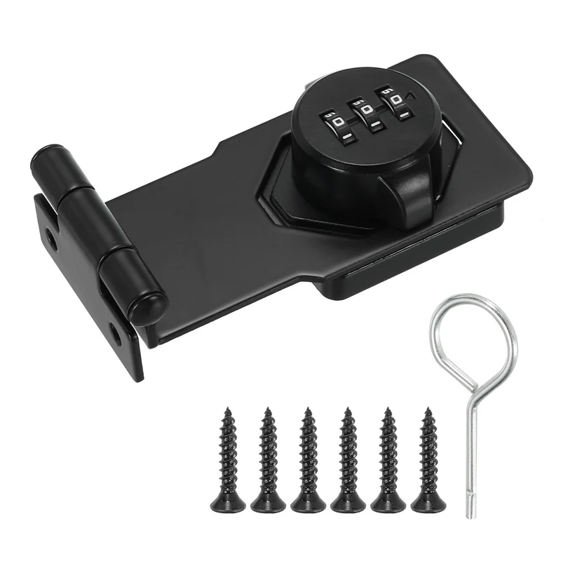 Cabinet Combination Lock, 90 Degrees Cabinet Password Hasp Locks Galvanized Alloy with 3 Digit Password for Drawer and Cabinet, Black