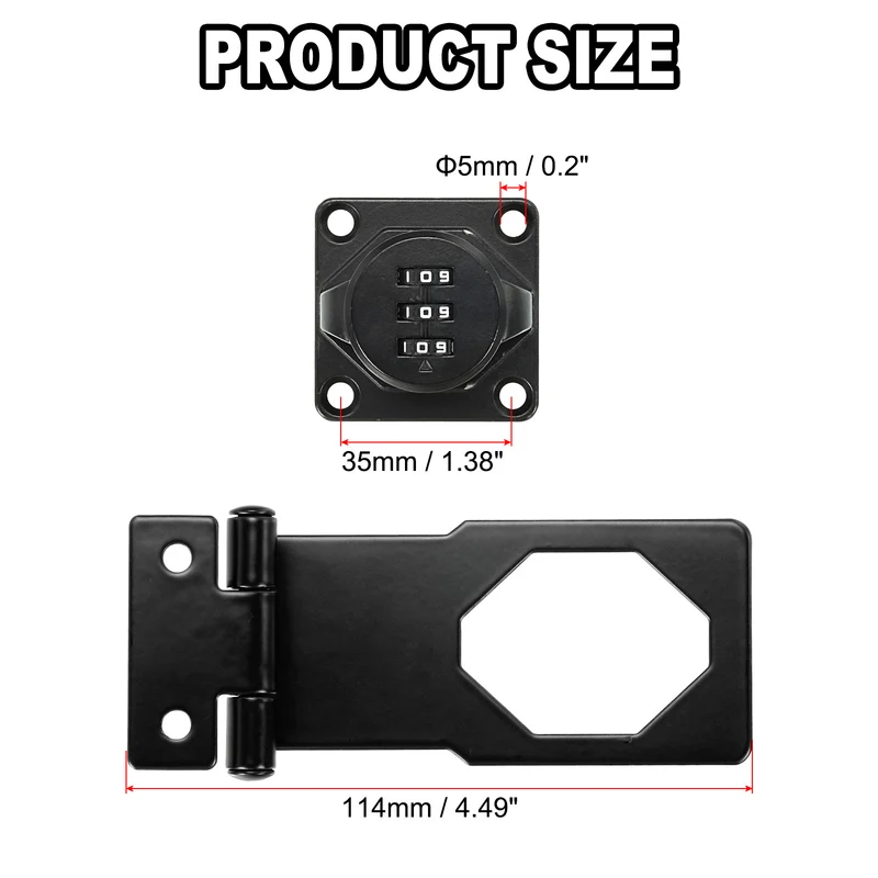 Cabinet Combination Lock, 90 Degrees Cabinet Password Hasp Locks Galvanized Alloy with 3 Digit Password for Drawer and Cabinet, Black