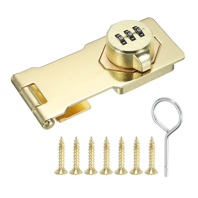 Cabinet Combination Lock, Three Hole Cabinet Password Hasp Locks with 3 Digit Password for Drawer and Cabinet, Gold Tone