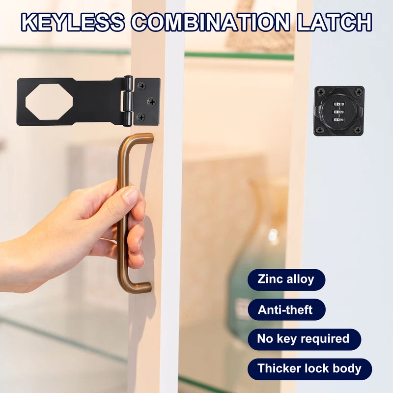 Cabinet Combination Lock, Three Hole Cabinet Password Hasp Locks with 3 Digit Password for Drawer and Cabinet, Gold Tone