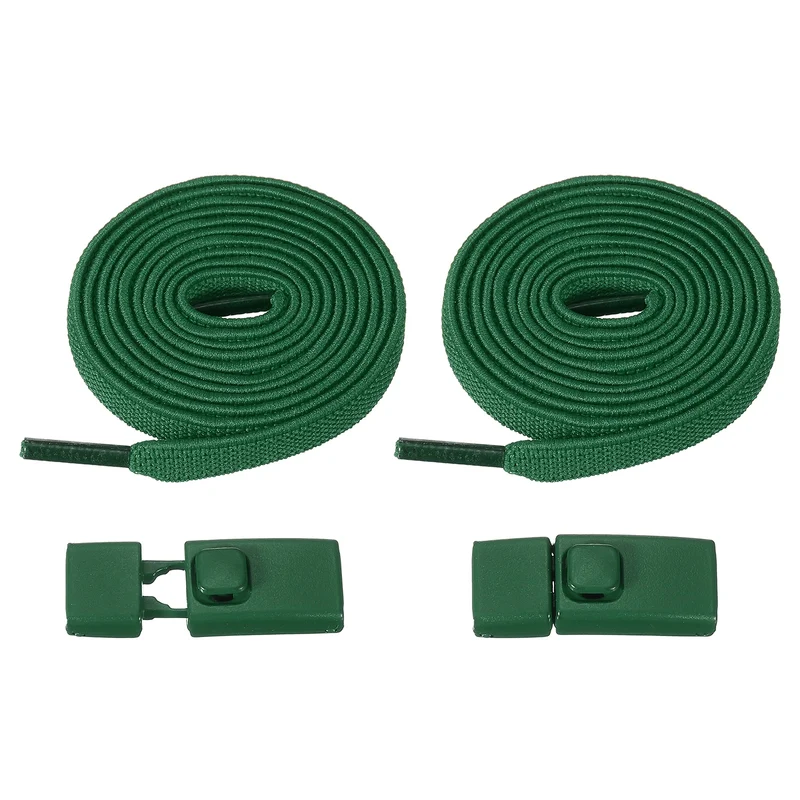 No Tie Shoelaces with 2 Metal Square Buckle Clips, 1Pair & Dark Green