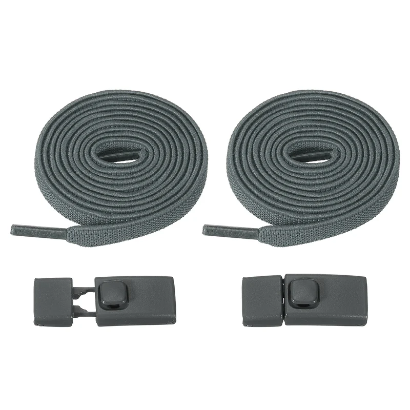 No Tie Shoelaces with 2 Metal Square Buckle Clips, 1Pair & Dark Gray