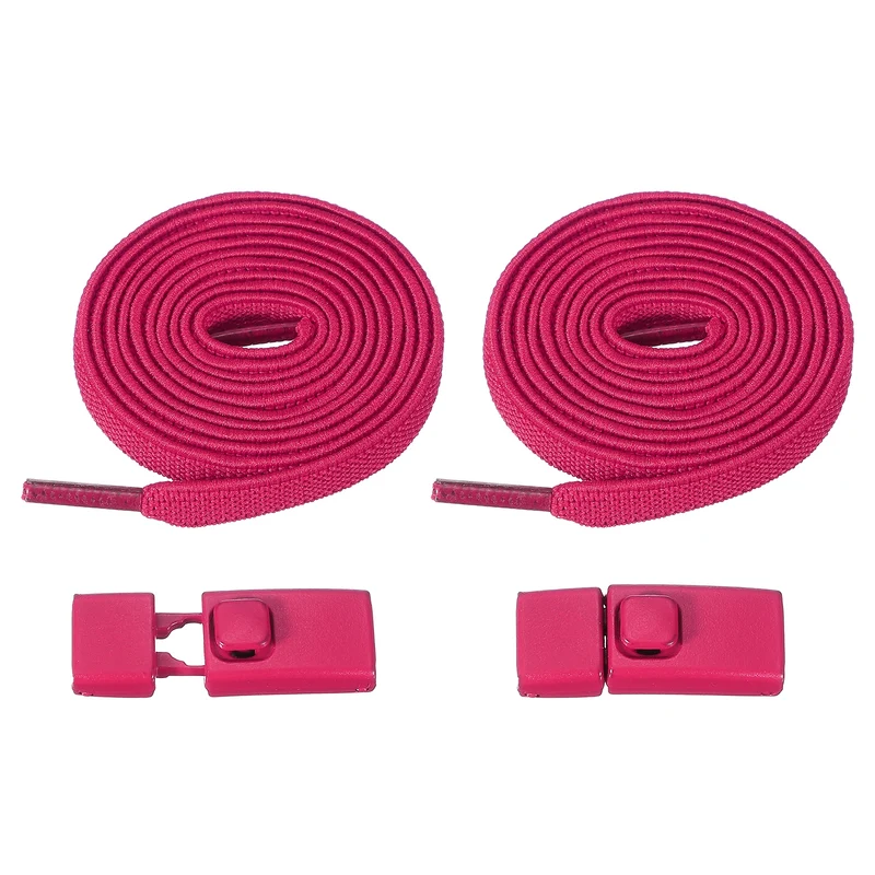 No Tie Shoelaces with 2 Metal Square Buckle Clips, 1Pair & Rose Red