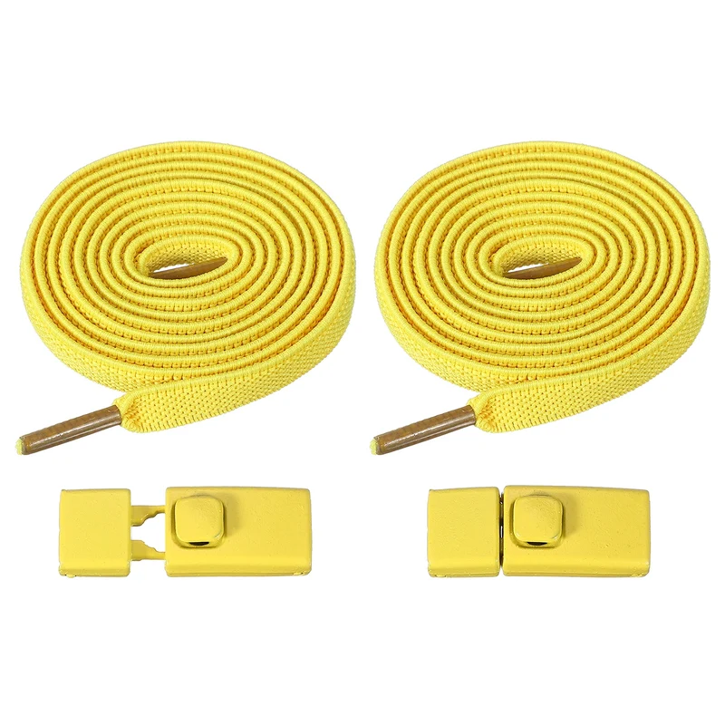 No Tie Shoelaces with 2 Metal Square Buckle Clips, 1Pair & Yellow