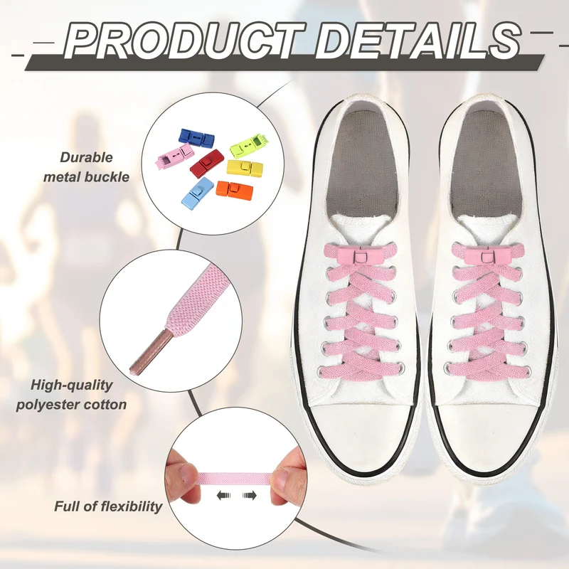 No Tie Shoelaces with 2 Metal Square Buckle Clips, 1Pair & Red