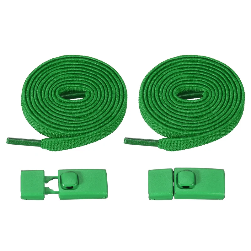 No Tie Shoelaces with 2 Metal Square Buckle Clips, 1Pair & Grass Green