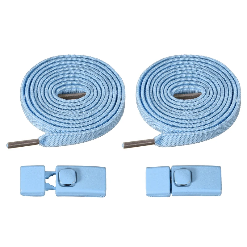 No Tie Shoelaces with 2 Metal Square Buckle Clips, 1Pair & Sky Blue