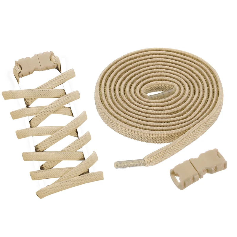 Elastic Tieless Shoe Laces for Adults Sneakers, Khaki